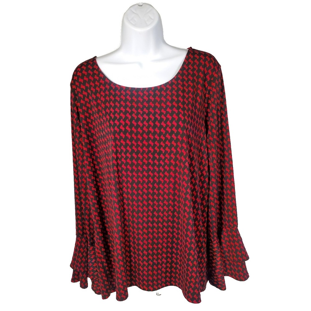 Susan Graver Womans Large Shirt Red/ Black